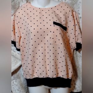 Robert James Top Light Pink and Black Polka Dots Size Small/Med.